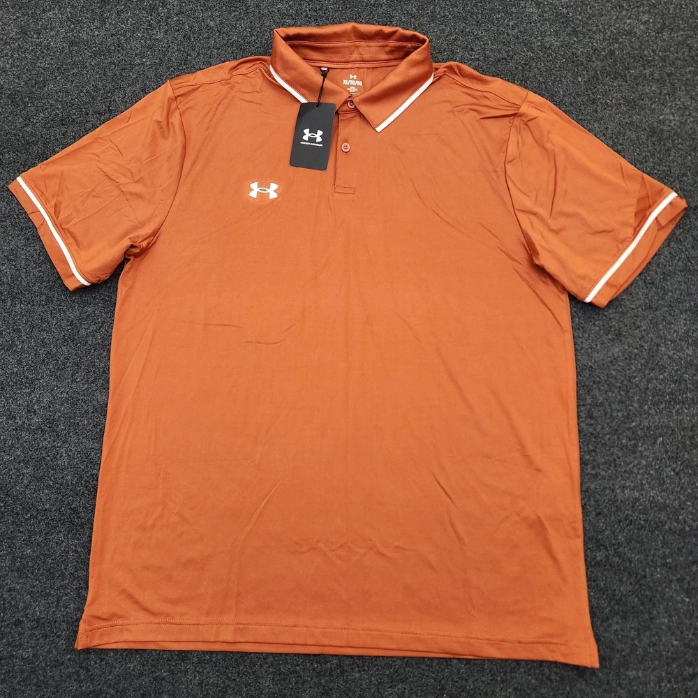 Under Armour UA Mens XL Team Tipped Polo Shirt Burnt Orange White NWT